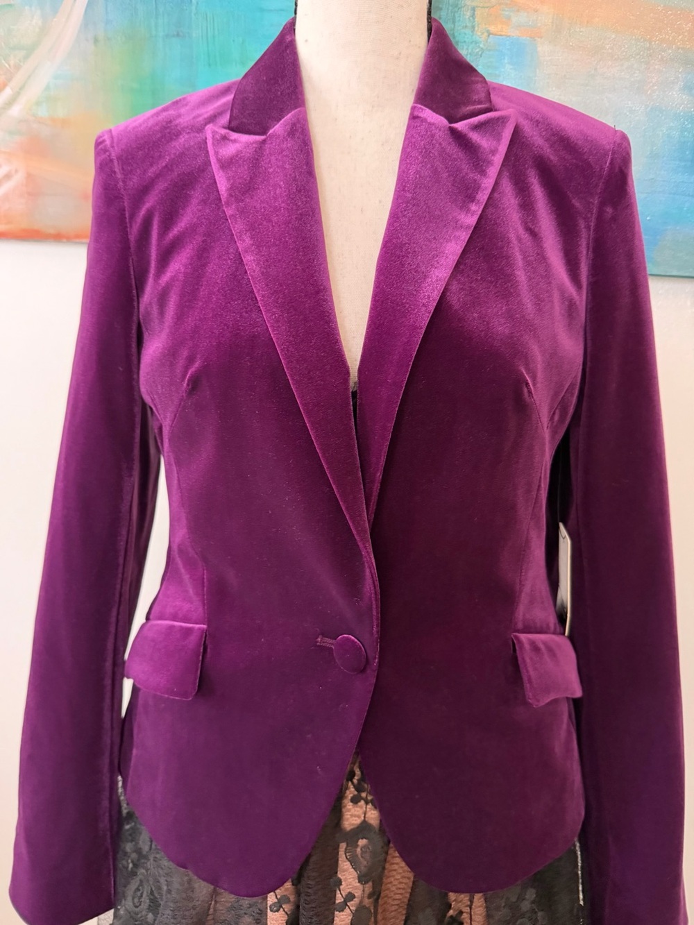 Royal Purple Velvet One Button Brand New Blazer By Express Size 2